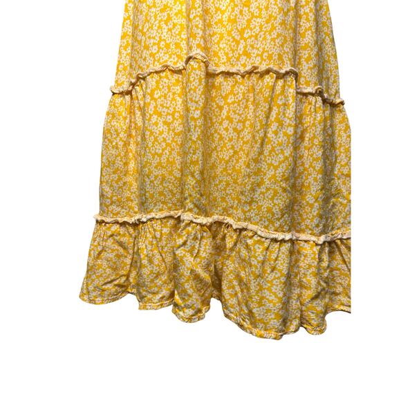 SHEIN Yellow Floral Mini Dress Sundress Tiered Ruffles Tie Straps-Size S - Picture 3 of 5